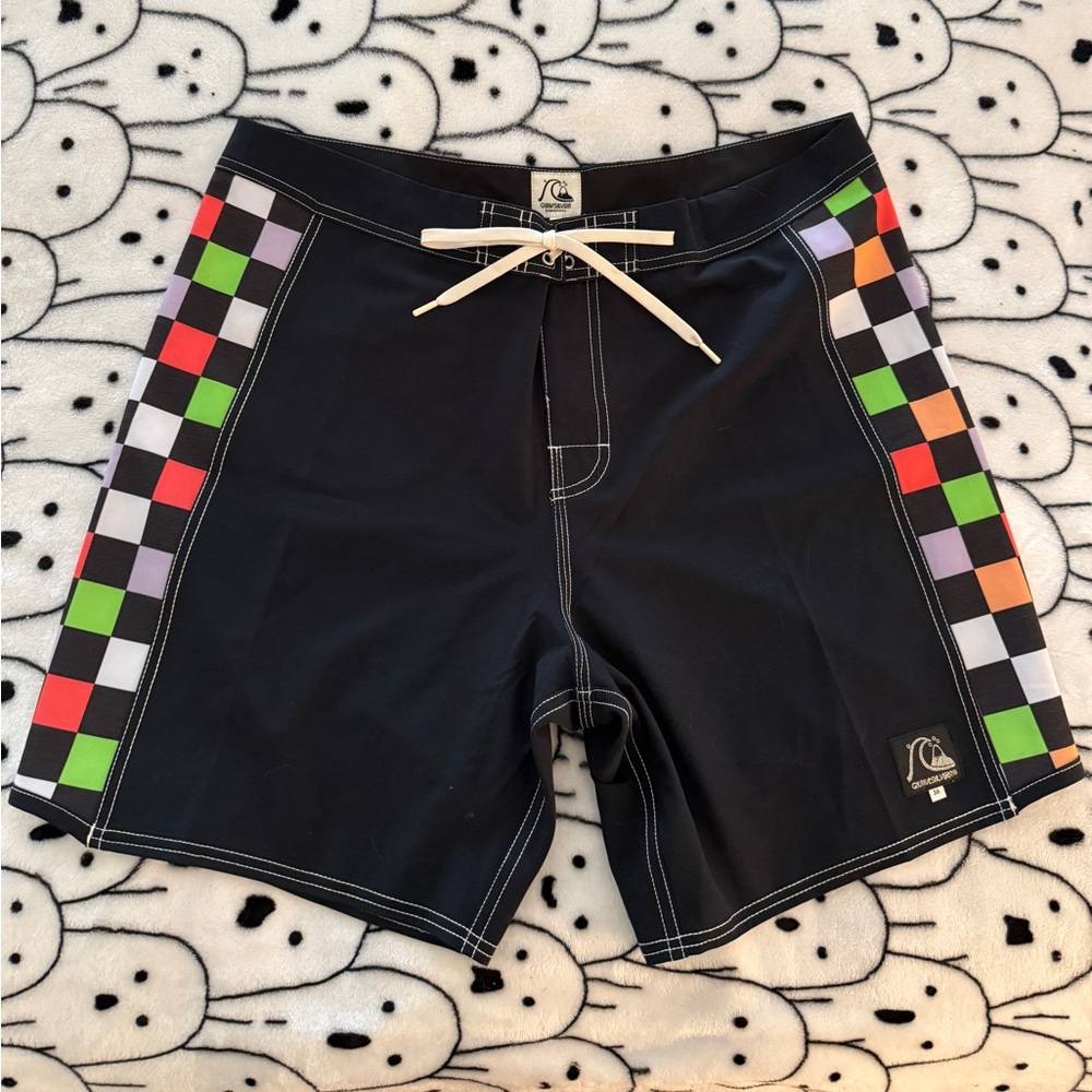 Quiksilver Original Arch 18” Black Board Shorts Multicolor Checkerboard Size 36